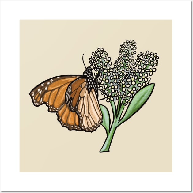 Monarch Butterfly on Milkweed Wall Art by danyellysdoodles